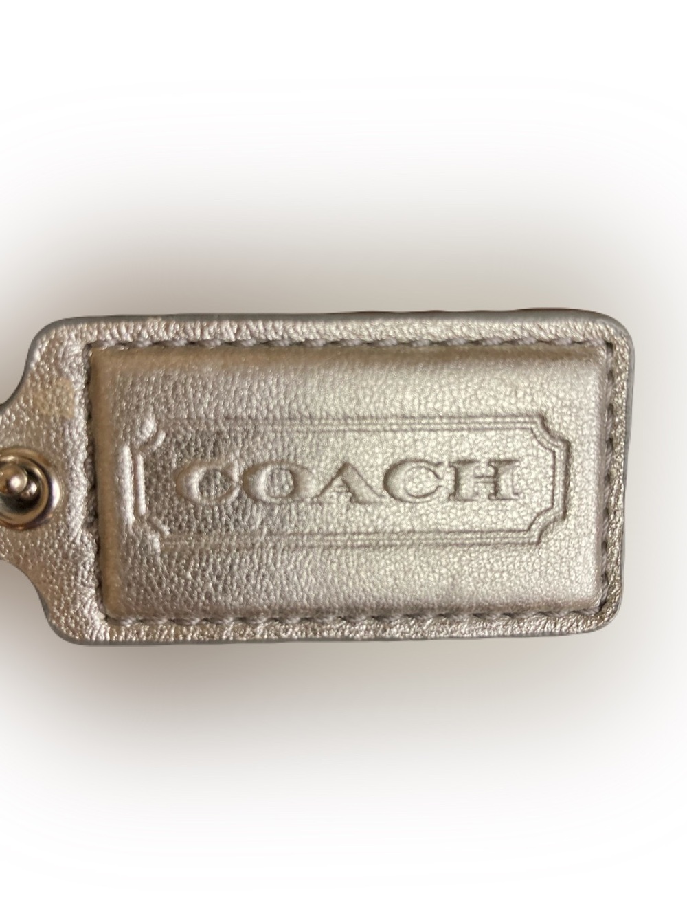 Coach Hang Tag 2.5” Metallic Silver Smooth Leather Bag Charm Keychain Large